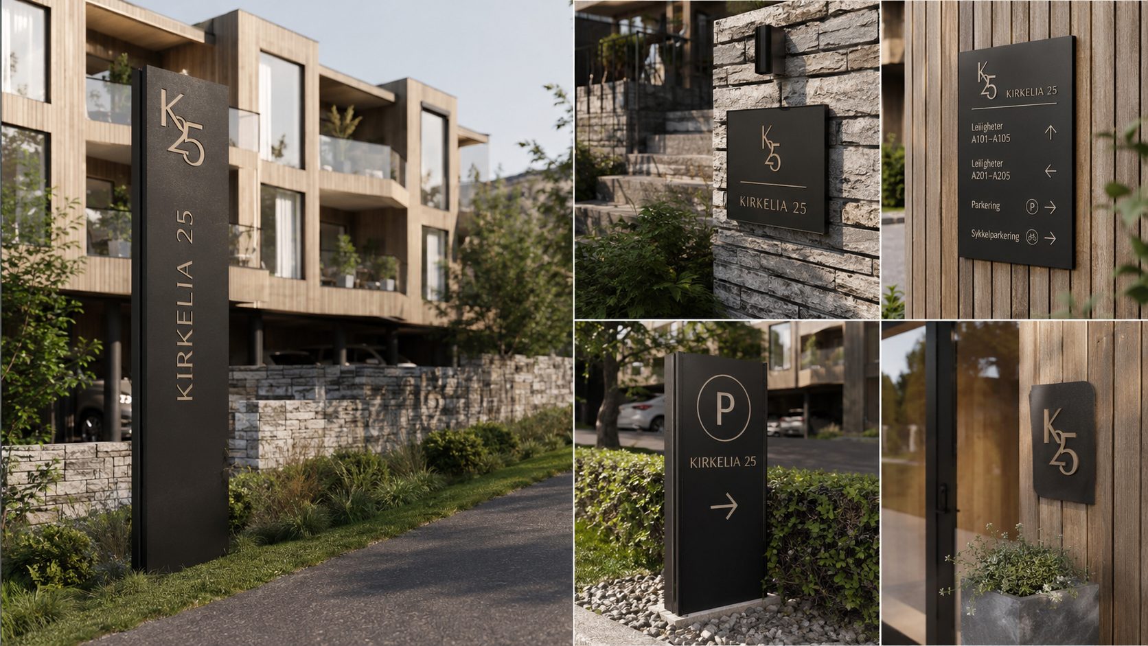 Kirkelia 25 — skiltprogram og utomhus wayfinding